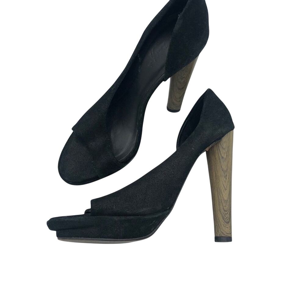 Max Azria Black Leather D’orsay Wood Heels Peep Toe Womens 6 Formal Dressy